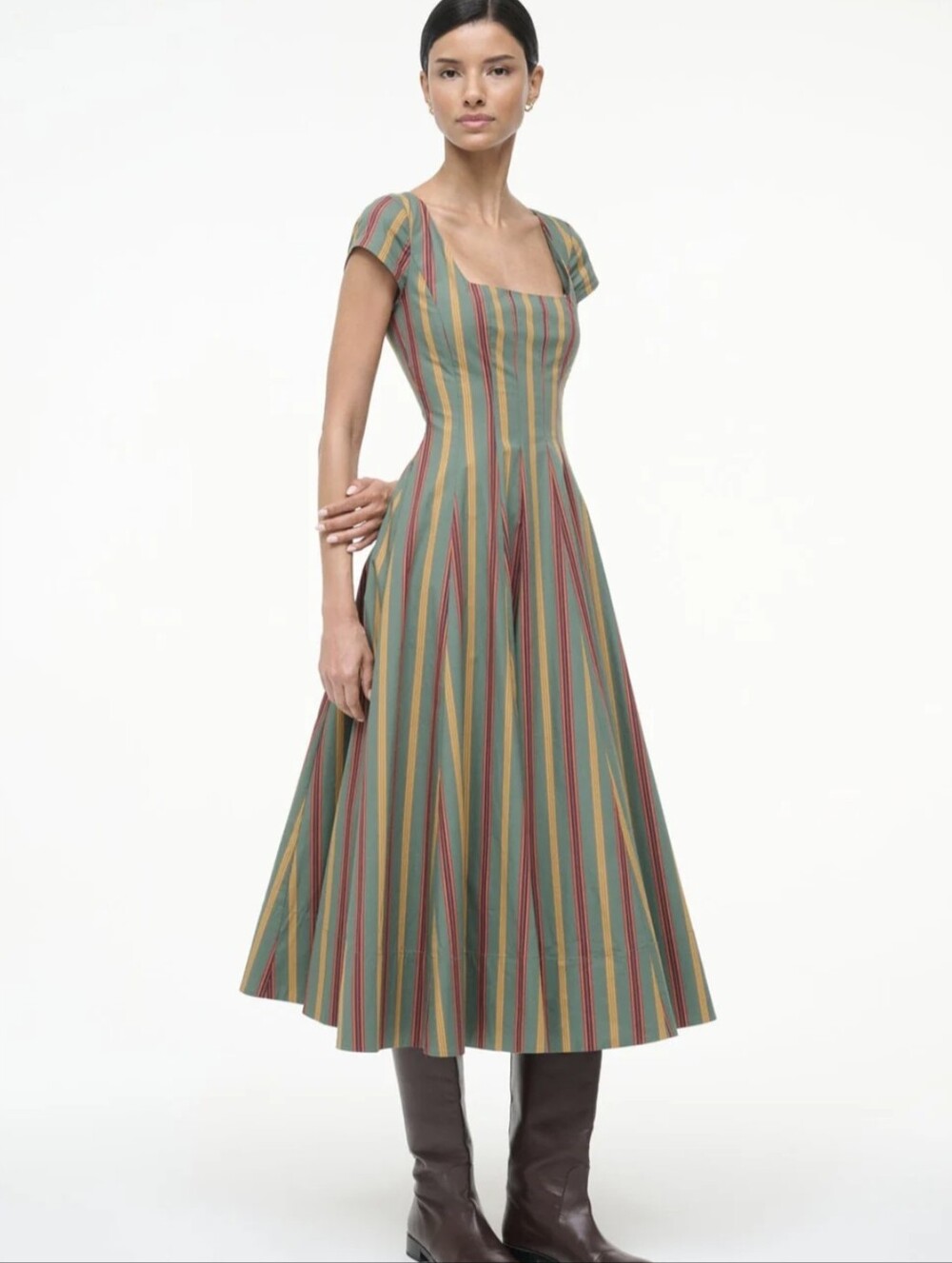 Staud Wells Striped Stretch-Cotton Midi Dress - Size 8